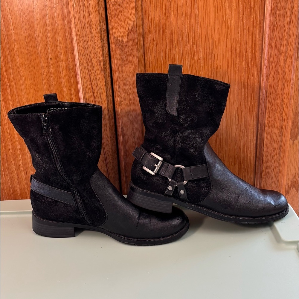 Aerosoles Outrider strap buckle Riding boots Black short booties shoes - Picture 11 of 12